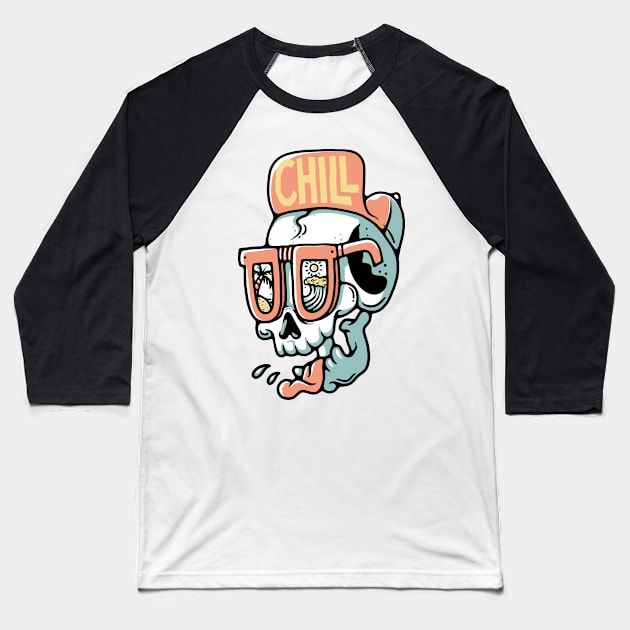 Chill Skull Baseball T-Shirt by quilimo